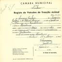 Registo de um veiculo de duas rodas tirado por dois animais de espécie asinina destinado a transporte de mercadorias em nome de Amaro Gaspar, morador em Morelena.