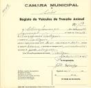 Registo de um veiculo de duas rodas tirado por dois animais de espécie bovina destinado a transporte de mercadorias em nome de Sabino Lourenço, morador em Pexiligais.