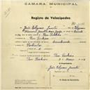 Registo de velocípede com o nº 1108, em nome de João Elisiário Janota, morador em Pero Pinheiro.