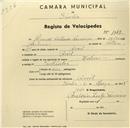 Registo de velocípede de marca Helios, com o nº 1047, em nome de Ricardo Antunes Lourenço, morador em Aruil.