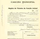 Registo de um veiculo de duas rodas tirado por um animal de espécie muar destinado a transporte de mercadorias em nome de Joaquim Duarte Vida Larga Júnior, morador em Cabrela.