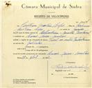 Registo de velocípede de marca Famel, com o nº 10014, em nome de Cristiano Monteiro Lopes, morador em Casais de Mem Martins.