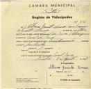 Registo de velocípede com o nº 3161, em nome de Albano Jacinto Lemos, morador em Casal da Serra.