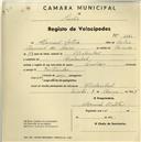 Registo de velocípede com o nº 1141, em nome de Manuel Artur, morador em Alcolombal.
