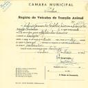 Registo de um veiculo de duas rodas tirado por dois animais de espécie bovina destinado a transporte de mercadorias em nome de António Fernandes Perpetuo Júnior, morador na Cortesia.