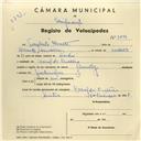 Registo de velocípede com o nº 3894, em nome de Felisberto Duarte, morador em Casal do Outeiro.