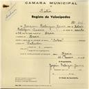 Registo de velocípede de marca Solex, com o nº 486, em nome de Joaquim Rodrigues Gomes, morador em Azoia.