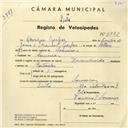 Registo de velocípede com o nº 3872, em nome de Henrique Gaspar, morador em Lameiras.