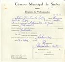 Registo de velocípede com o nº 8796, em nome de Justino Quintino da Luz, morador em S. João das Lampas.