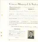 Registo de matricula de velocipedista em nome de Vítor Manuel Lopes Gaspar, morador no Linhó, com o nº de inscrição 6453.