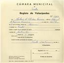 Registo de velocípede com o nº 3459, em nome de António de Oliveira Ferreira, morador em Pendão.