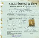 Registo de matricula de velocipedista em nome de Benigno Martins, morador em Mem Martins, com o nº de inscrição 816.