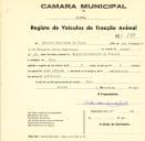 Registo de um veiculo de duas rodas tirado por um animal de espécie muar destinado a transporte de mercadorias em nome de António Henrique da Costa, morador na Tala.