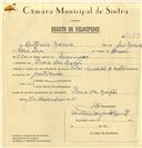 Registo de velocípede de marca Vilar, com o nº 7389, em nome de António Moreira, morador em Praia das Maçãs.