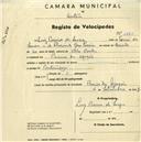 Registo de velocípede com o nº 3223, em nome de Luís Pereira de Sousa, morador em Praia das Maçãs.