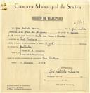 Registo de velocípede de marca E.J.F., com o nº 7709, em nome de José Santinho Saraiva, morador em Pero Pinheiro.