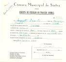 Registo de um veiculo de duas rodas tirado por dois animais de espécie bovina destinado a transporte de mercadorias em nome de Augusto Duarte, morador em Sacário.