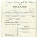 Registo de velocípede de marca Champion, com o nº 5051, em nome de Amadeu Fernandes, morador em Azenhas do Mar.
