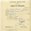 Registo de velocípede com o nº 2930, em nome de Francisco Rodrigues, morador em Sintra.