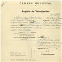 Registo de velocípede de marca Faia, com o nº 2374, em nome de Domingos Lourenço, morador em Codiceira.