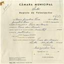 Registo de velocípede de marca Oriental, com o nº 4319, em nome de Mário Gonçalves Pina, morador em Praia das Maçãs.