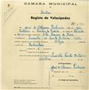 Registo de velocípede de marca Olga, com o nº 1395, em nome de José d'Oliveira Pinheiro, morador em Quinta de Santo António, Sintra.