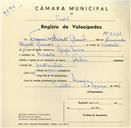 Registo de velocípede de marca Flecha, com o nº 3511, em nome de Francisco Duarte Ramos, morador em Maceira.