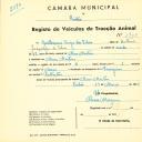 Registo de um veiculo de quatro rodas tirado por um animal de espécie muar destinado a transporte de mercadorias em nome de Guilherme Anjos da Silva, morador em Mem Martins.