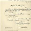 Registo de velocípede de marca B.S.A., com o nº 1489, em nome de Maria da Luz Brás Fernandes Reis, moradora em Sintra.