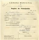 Registo de velocípede com o nº 3712, em nome de Sebastião Pedro, morador em Belas.