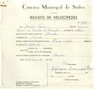 Registo de velocípede de marca Dover-Saches, com o nº 9461, em nome de Joaquim Ramos, morador em Odrinhas.
