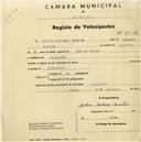Registo de velocípede com o nº 2218, em nome de Gabriel Rodrigo Martins, morador em Algueirão.