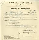 Registo de velocípede de marca Império, com o nº 3717, em nome de António dos Reis, morador em Algueirão.