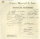 Registo de velocípede de marca Mavic, com o nº 9637, em nome de Albino de Abreu, morador em Albarraque.