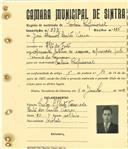 Registo de matricula de cocheiro profissional em nome de José Manuel Santos Vieira, morador em Alto do Forte, com o nº de inscrição 877.
