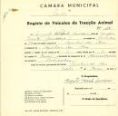 Registo de um veiculo de duas rodas tirado por dois animais de espécie muar destinado a transporte de mercadorias em nome de Augusto Vicente Gandaia, morador nas Azenhas do Mar.