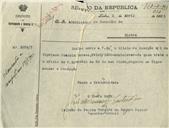 Ofício dirigido ao Administrador do Concelho de Sintra, proveniente do Tenente Coronel do Distrito de Recrutamento e Reserva nº 1, João de Passos Pereira de Castro Júnior, referente ao envio do titulo de isenção m/5 de Cipriano Joaquim Tourais.