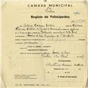 Registo de velocípede de marca Olympique, com o nº 2998, em nome de António Correia Esteves, morador em Madre Deus.