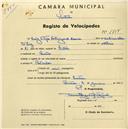 Registo de velocípede com o nº 1844, em nome de Luís Filipe Rodrigues de Sousa, morador em Sintra.
