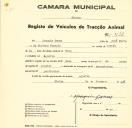 Registo de um veiculo de duas rodas tirado por um animal de espécie cavalar destinado a transporte de mercadorias em nome de Joaquim Tomás, morador em Agualva.