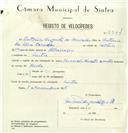 Registo de velocípede de marca Ducati, com o nº 8374, em nome de António Augusto de Carvalho, morador em Sintra.
