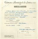 Registo de velocípede de marca Pombal, com o nº 5257, em nome de Carlos Alfredo Faria P., morador em Estrada Nacional, Pero Pinheiro.