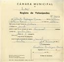 Registo de velocípede de marca Nacional, com o nº 3427, em nome de Alberto Rodrigues Barra, morador em Lourel.
