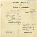 Registo de velocípede de marca Montano, com o nº 2608, em nome de Laurindo José Pedro, morador em Tojeira.
