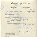 Registo de velocípede de marca Raio, com o nº 5139, em nome de Manuel Duarte Raio, morador em Sintra.