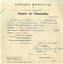 Registo de velocípede de marca Champion, com o nº 3718, em nome de Eduardo Lisboa, morador em Ponte de Carenque.