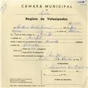 Registo de velocípede de marca Caravela, com o nº 3870, em nome de Guilherme Martins Tomás, morador em Mucifal.
