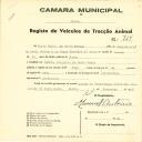 Registo de um veiculo de duas rodas tirado por um animal de espécie muar destinado a transporte de mercadorias em nome de Maria Emilia da Costa Fontes, moradora em Sintra.