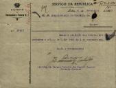 Ofício do Tenente Coronel de Recrutamento e Reserva nº 1, João de Passos Pereira de Castro Júnior, ao Administrador do Concelho de Sintra, acusando a receção dos títulos que acompanharam o oficio nº 81.