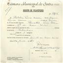 Registo de velocípede com o nº 4706, em nome de Belchior Franco Cosme, morador em Quinta dos Arcos, Sintra.